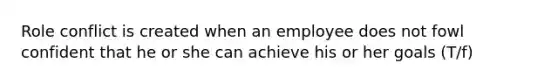 Role conflict is created when an employee does not fowl confident that he or she can achieve his or her goals (T/f)