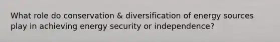 What role do conservation & diversification of energy sources play in achieving energy security or independence?