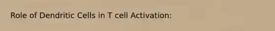 Role of Dendritic Cells in T cell Activation: