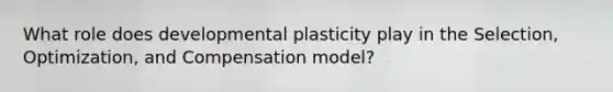 What role does developmental plasticity play in the Selection, Optimization, and Compensation model?