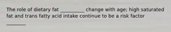The role of dietary fat __________ change with age; high saturated fat and trans fatty acid intake continue to be a risk factor ________