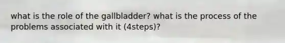 what is the role of the gallbladder? what is the process of the problems associated with it (4steps)?