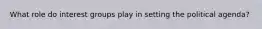 What role do interest groups play in setting the political agenda?