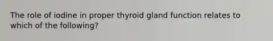 The role of iodine in proper thyroid gland function relates to which of the following?