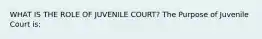 WHAT IS THE ROLE OF JUVENILE COURT? The Purpose of Juvenile Court is: