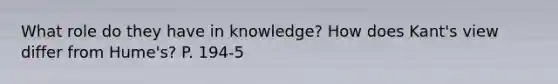 What role do they have in knowledge? How does Kant's view differ from Hume's? P. 194-5