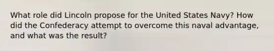 What role did Lincoln propose for the United States Navy? How did the Confederacy attempt to overcome this naval advantage, and what was the result?