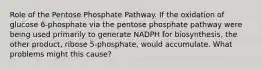 Role of the Pentose Phosphate Pathway. If the oxidation of glucose 6-phosphate via the pentose phosphate pathway were being used primarily to generate NADPH for biosynthesis, the other product, ribose 5-phosphate, would accumulate. What problems might this cause?