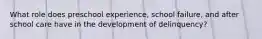 What role does preschool experience, school failure, and after school care have in the development of delinquency?