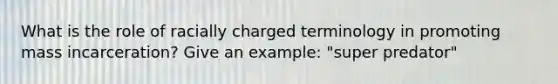 What is the role of racially charged terminology in promoting mass incarceration? Give an example: "super predator"