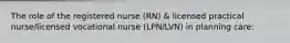 The role of the registered nurse (RN) & licensed practical nurse/licensed vocational nurse (LPN/LVN) in planning care: