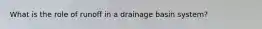 What is the role of runoff in a drainage basin system?