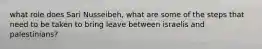 what role does Sari Nusseibeh, what are some of the steps that need to be taken to bring leave between israelis and palestinians?
