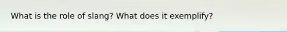 What is the role of slang? What does it exemplify?