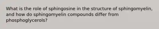 What is the role of sphingosine in the structure of sphingomyelin, and how do sphingomyelin compounds differ from phosphoglycerols?