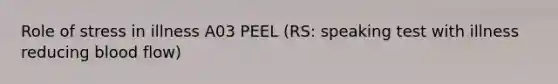 Role of stress in illness A03 PEEL (RS: speaking test with illness reducing blood flow)