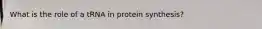 What is the role of a tRNA in protein synthesis?