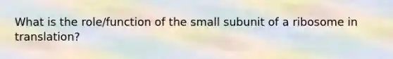 What is the role/function of the small subunit of a ribosome in translation?