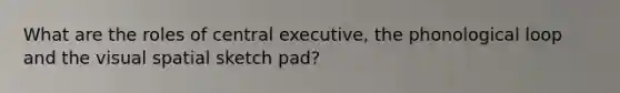 What are the roles of central executive, the phonological loop and the visual spatial sketch pad?