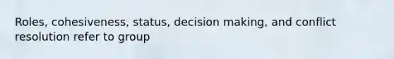 Roles, cohesiveness, status, decision making, and conflict resolution refer to group