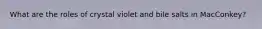 What are the roles of crystal violet and bile salts in MacConkey?