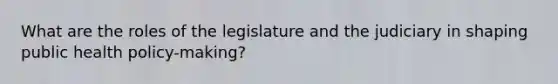 What are the roles of the legislature and the judiciary in shaping public health policy-making?