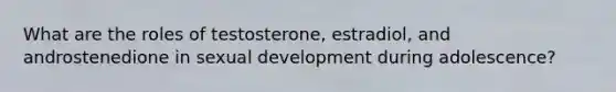 What are the roles of testosterone, estradiol, and androstenedione in sexual development during adolescence?