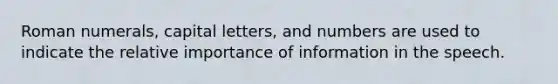 Roman numerals, capital letters, and numbers are used to indicate the relative importance of information in the speech.