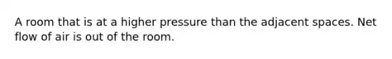 A room that is at a higher pressure than the adjacent spaces. Net flow of air is out of the room.