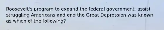 Roosevelt's program to expand the federal government, assist struggling Americans and end the Great Depression was known as which of the following?