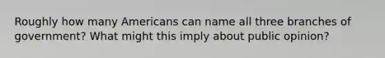 Roughly how many Americans can name all three branches of government? What might this imply about public opinion?