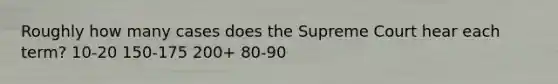 Roughly how many cases does the Supreme Court hear each term? 10-20 150-175 200+ 80-90