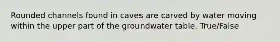 Rounded channels found in caves are carved by water moving within the upper part of the groundwater table. True/False