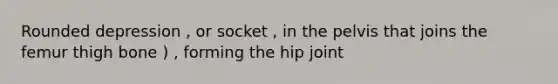 Rounded depression , or socket , in the pelvis that joins the femur thigh bone ) , forming the hip joint