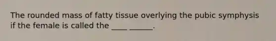 The rounded mass of fatty tissue overlying the pubic symphysis if the female is called the ____ ______.