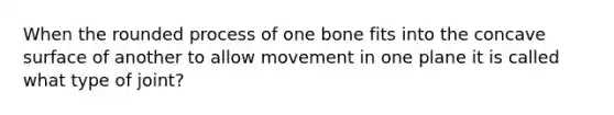 When the rounded process of one bone fits into the concave surface of another to allow movement in one plane it is called what type of joint?