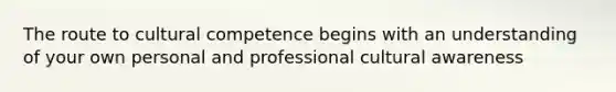 The route to cultural competence begins with an understanding of your own personal and professional cultural awareness