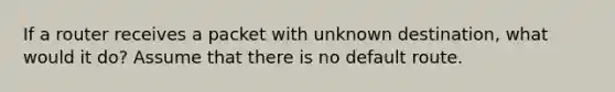 If a router receives a packet with unknown destination, what would it do? Assume that there is no default route.