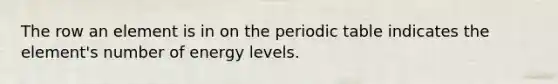 The row an element is in on the periodic table indicates the element's number of energy levels.