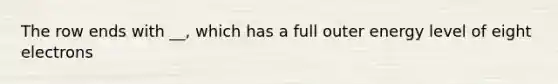 The row ends with __, which has a full outer energy level of eight electrons