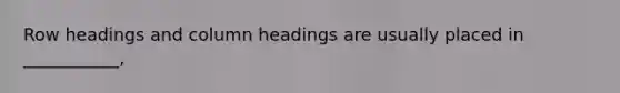 Row headings and column headings are usually placed in ___________,