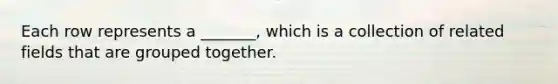 Each row represents a _______, which is a collection of related fields that are grouped together.