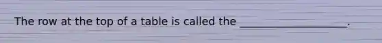 The row at the top of a table is called the ____________________.
