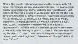 RP is a 58-year-old male who presents to the hospital with 7-8 bowel movements per day and abdominal pain. His past medical history is significant for COPD, diabetes and hypertension. Last month he received a course of vancomycin 125 mg PO q6h x 10 days for a first time C. difficile infection. Today's lab results show Na 137 meq/L, Cl 101 meq/L, K 3.4 meq/L, bicarb 29 meq/L, creatinine 1.5 mg/dL (baseline 1.4 mg/dL), albumin 3.6 g/dL, WBC 12,000. The patient is determined to be having a recurrence of C. difficile. Which is the best option for treatment? A. Metronidazole 500 mg IV q8hr x 10 days B. Metronidazole 500 mg PO q8hr x 10 days C. Vancomycin PO given as a prolonged tapered and pulsed regimen D. Fidaxomicin 200 mg PO BID x 10 days E. C or D