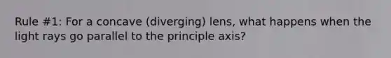 Rule #1: For a concave (diverging) lens, what happens when the light rays go parallel to the principle axis?