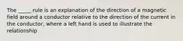 The _____ rule is an explanation of the direction of a magnetic field around a conductor relative to the direction of the current in the conductor, where a left hand is used to illustrate the relationship