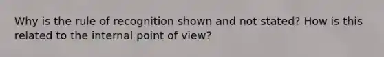 Why is the rule of recognition shown and not stated? How is this related to the internal point of view?