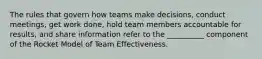 The rules that govern how teams make decisions, conduct meetings, get work done, hold team members accountable for results, and share information refer to the __________ component of the Rocket Model of Team Effectiveness.