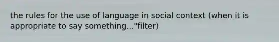 the rules for the use of language in social context (when it is appropriate to say something..."filter)