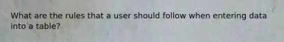 What are the rules that a user should follow when entering data into a table?